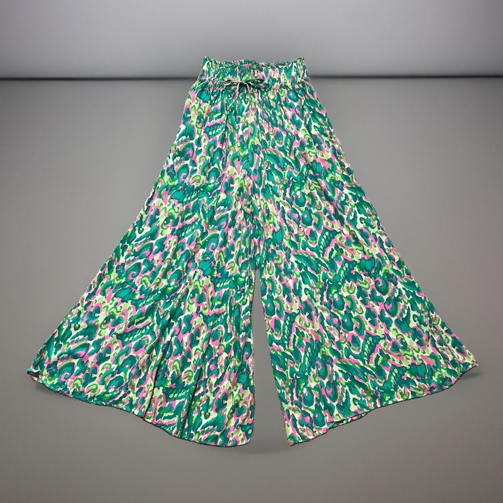 Umgee USA Boho Wide Leg Palazzo Pants Elastic Pull On Lightweight Size S Beachy